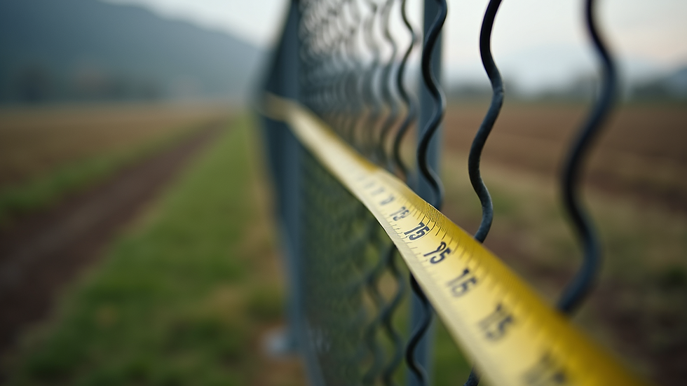 High angle view of a measuring tape stretched along a fence line