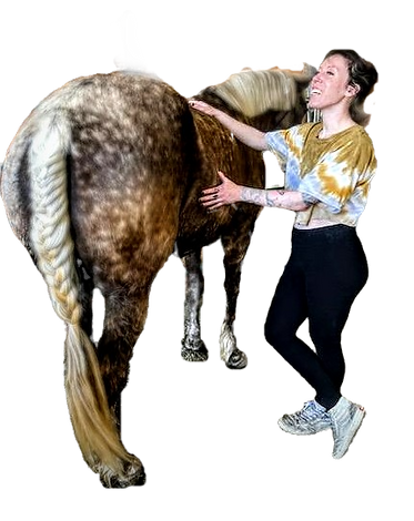 Attendee at the horse grooming clinic after learning to braid the horses tail