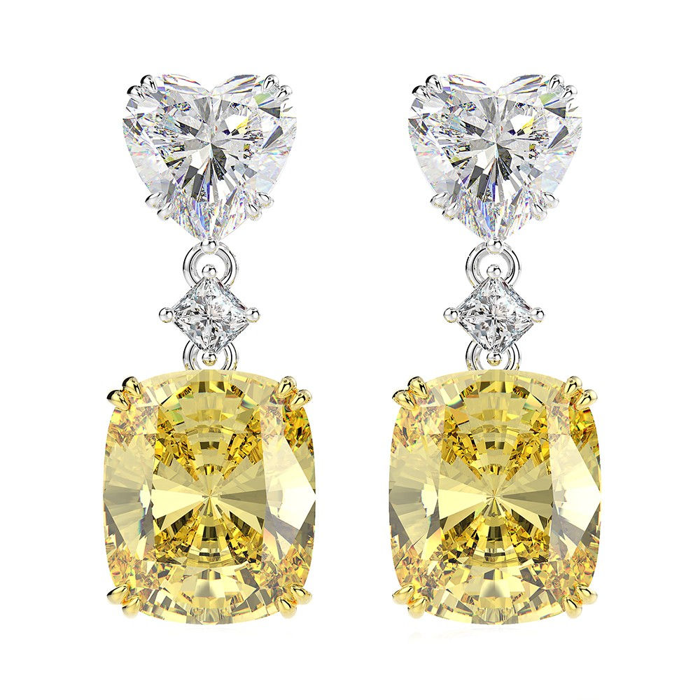 Brandy Heart & Square Cut Earrings (Yellow)