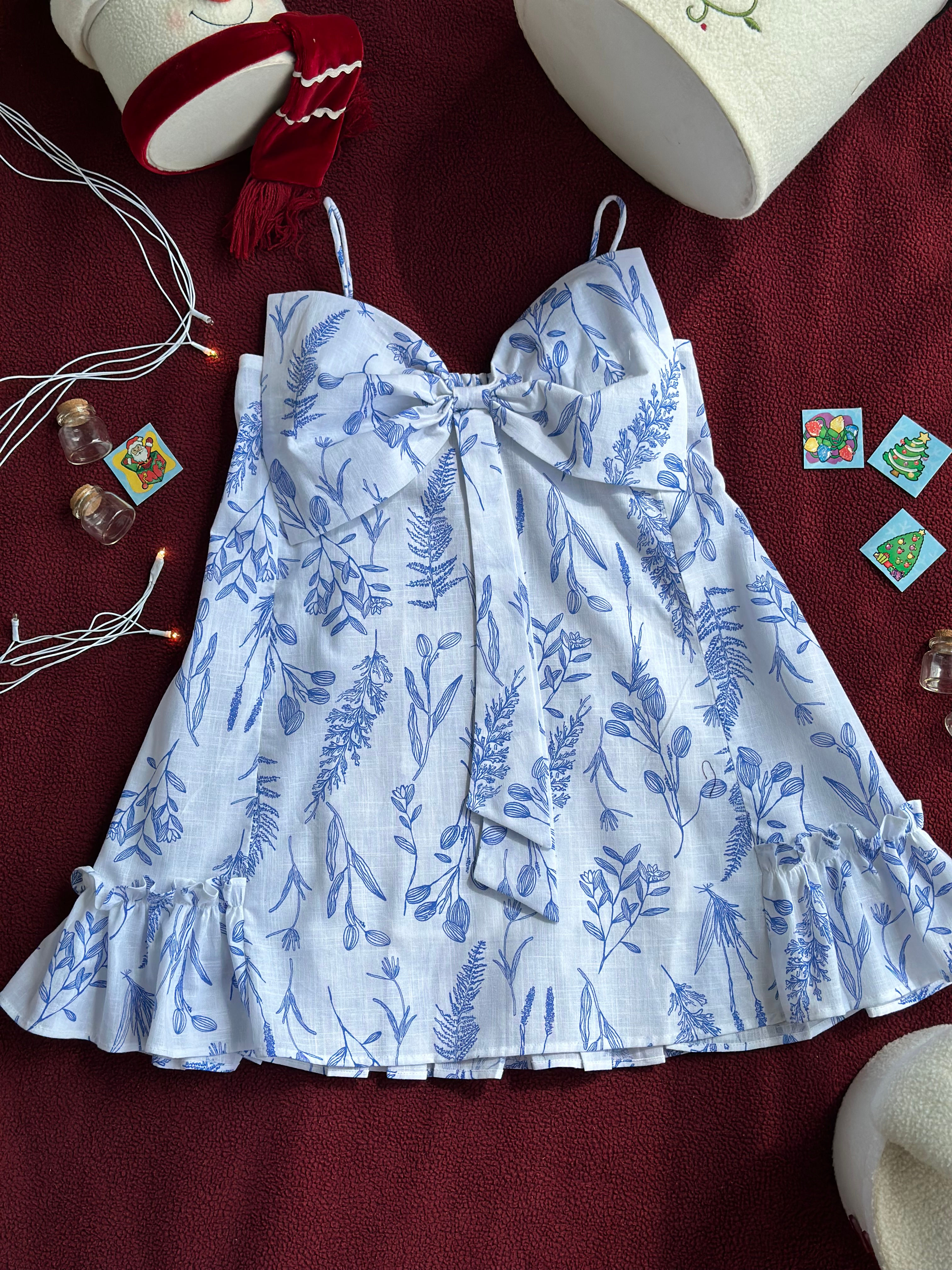 'Wintry Whisper' Big bow spaghetti strap dress