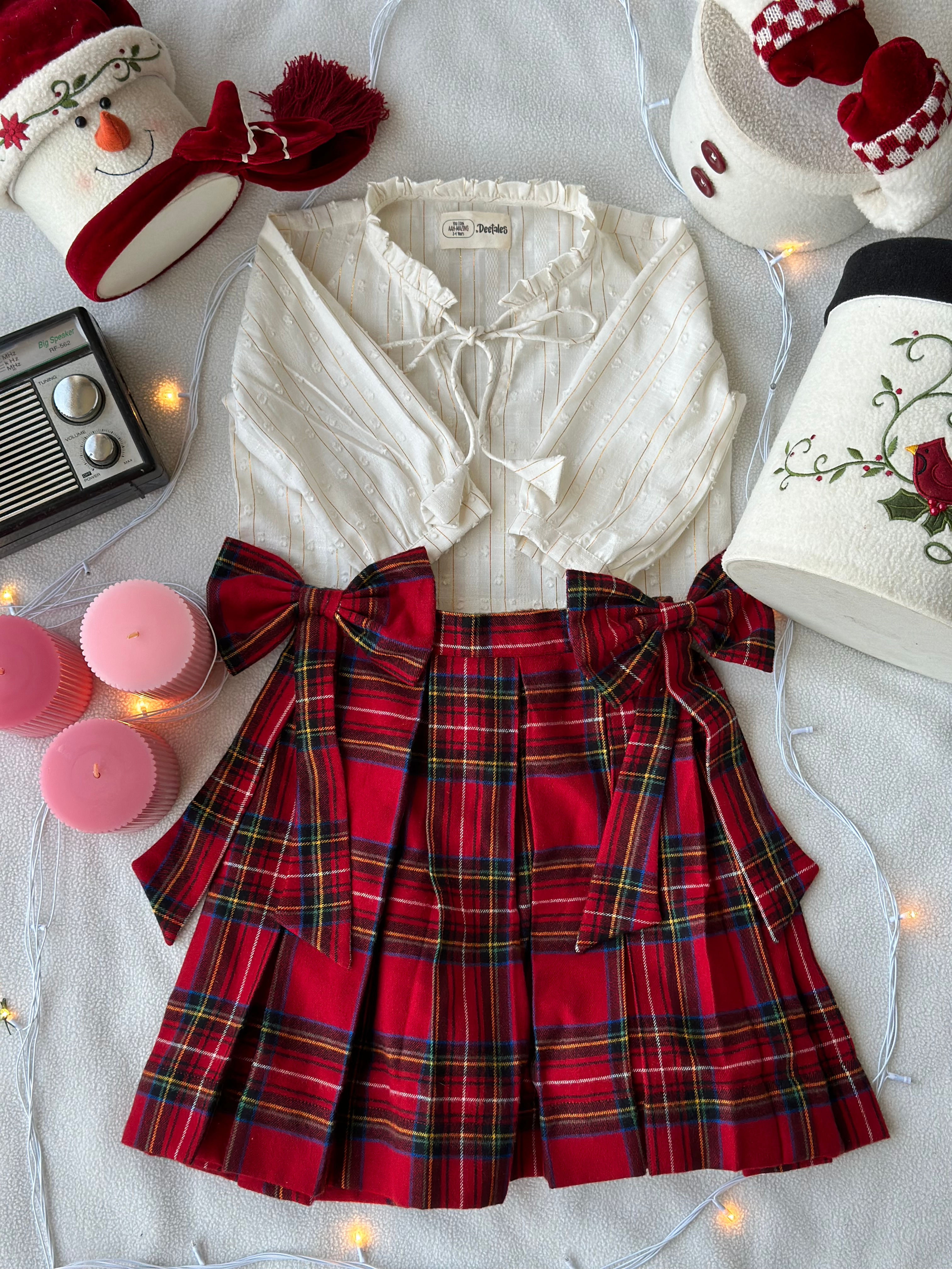 'Festive Sparkle'Big Bow Red Skirt & Top