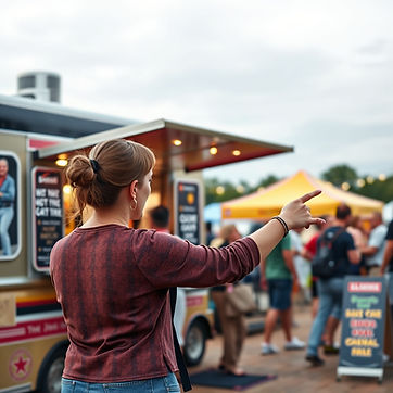 4D realistic image of a woman directing an outdoor event coordinator role- she is pointing