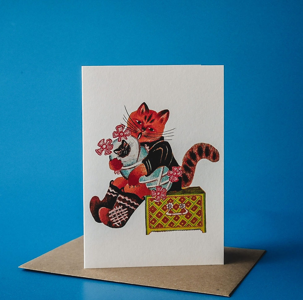 Cat card, flowers, gift