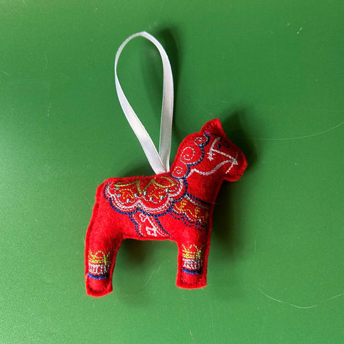 Red felt Dala horse ornament