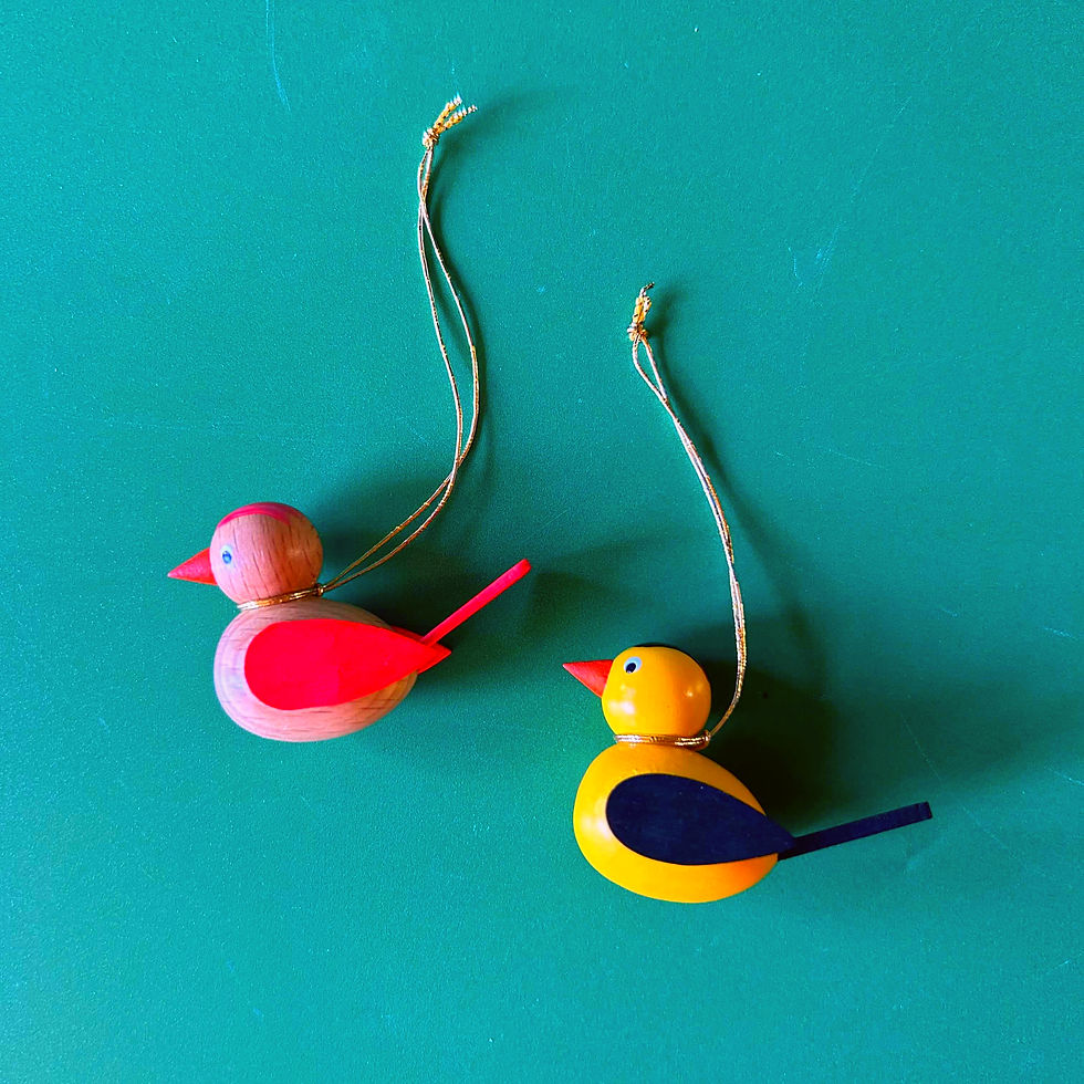 Two vintage wooden bird ornaments