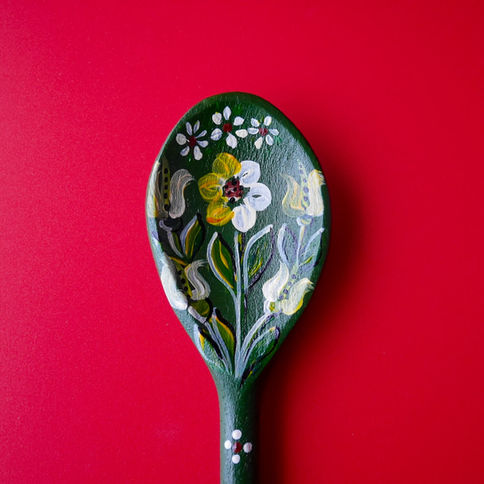 Hand-painted wooden spoon with floral design