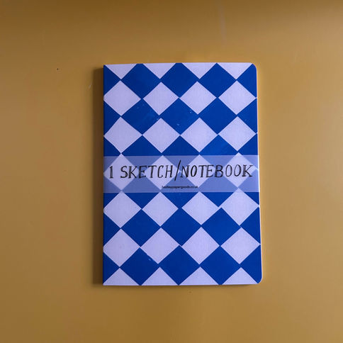 Blue and white harlequin sketchbook