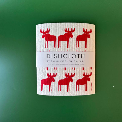 Red moose dishcloth, Swedish kitchen couture