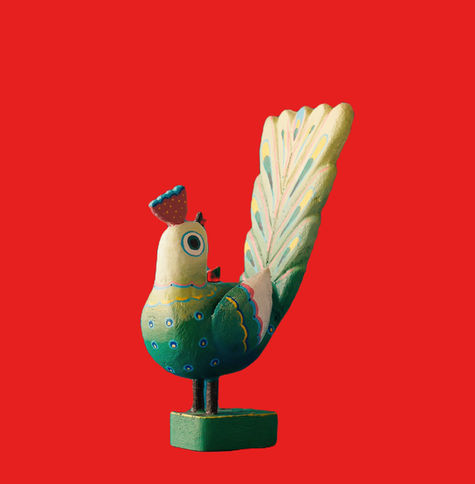 Hand-painted wooden rooster figurine, folk art