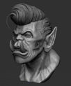 I grayscale head sculpt of an Orc with a Rock-A-Billy Quiff