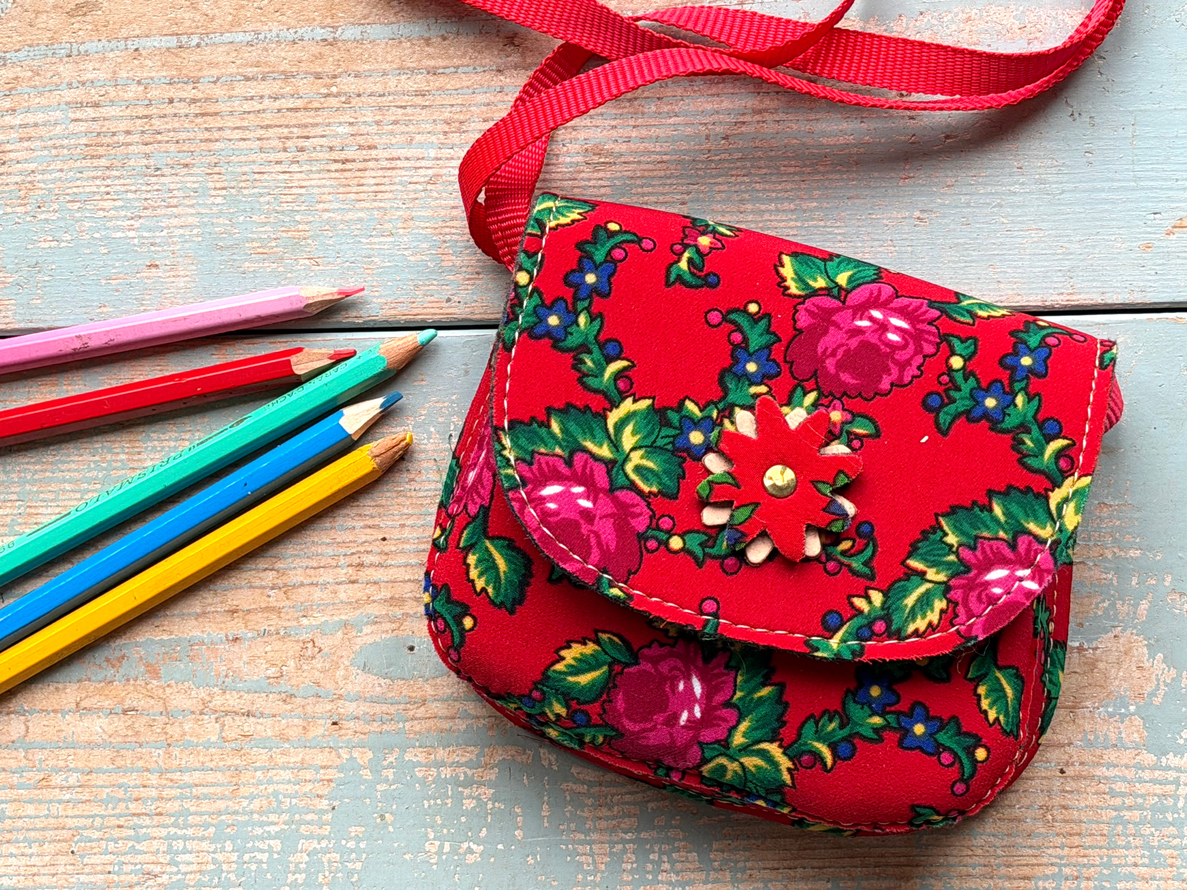 Children’s red folk pattern bag
