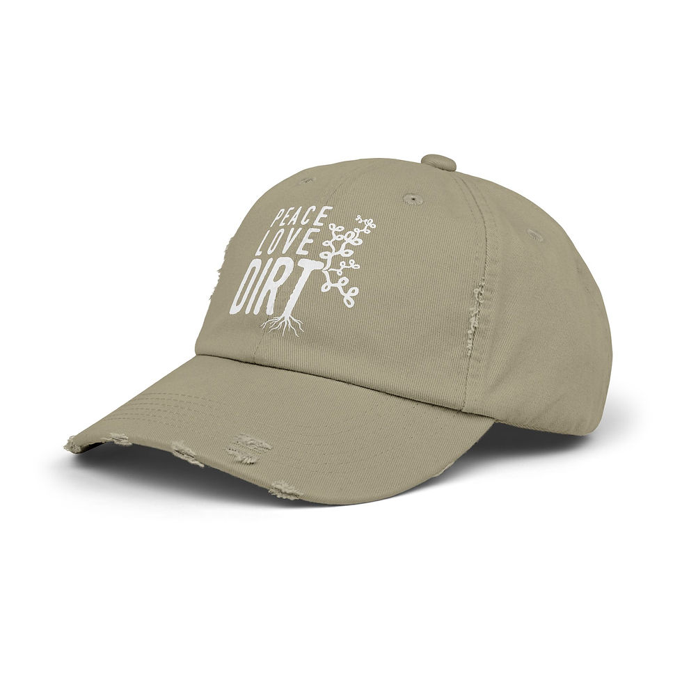 Thumbnail: Peace Love Dirt Unisex Distressed Cap | Original Logo