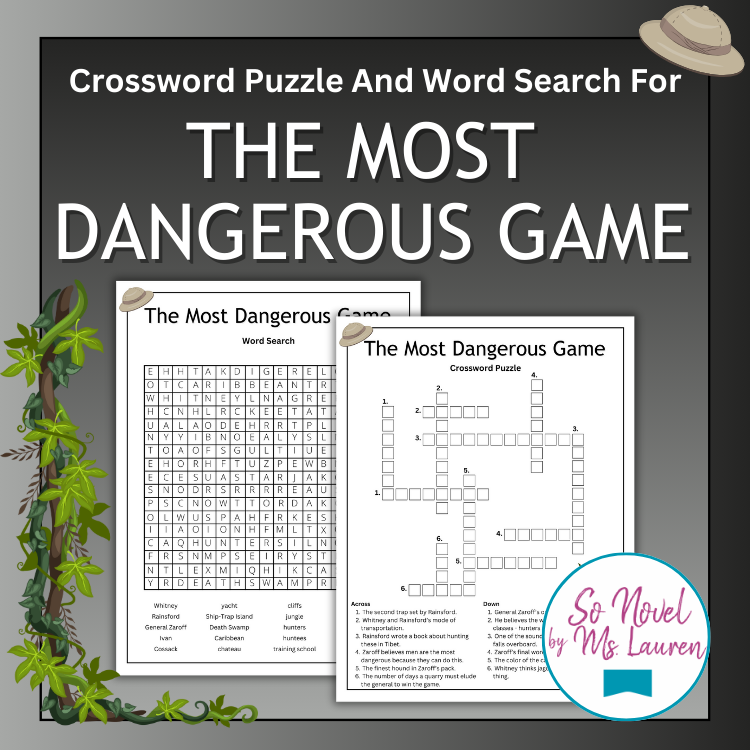 Product photo for The Most Dangerous Game Crossword Puzzle and Word Search. Click the photo to be taken to the puzzles.