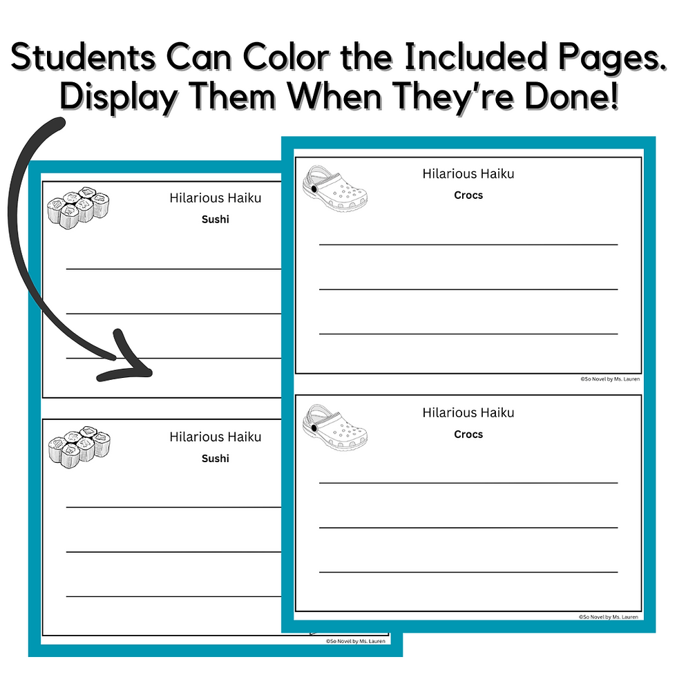 Preview of included pages for students to write their haikus on and color.