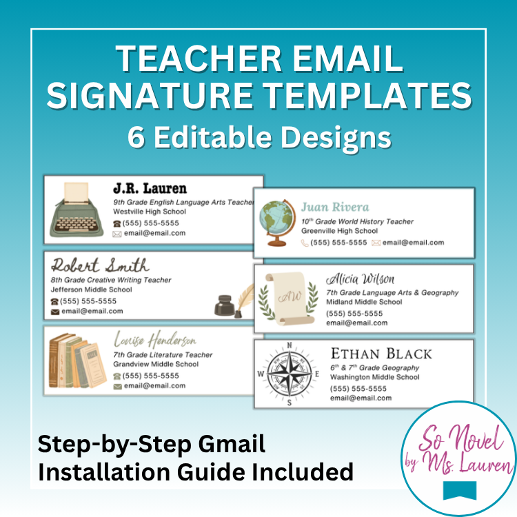 Teacher Email Signature Templates 6 Editable Designs Step-by-Step Gmail Installation Guide Included!