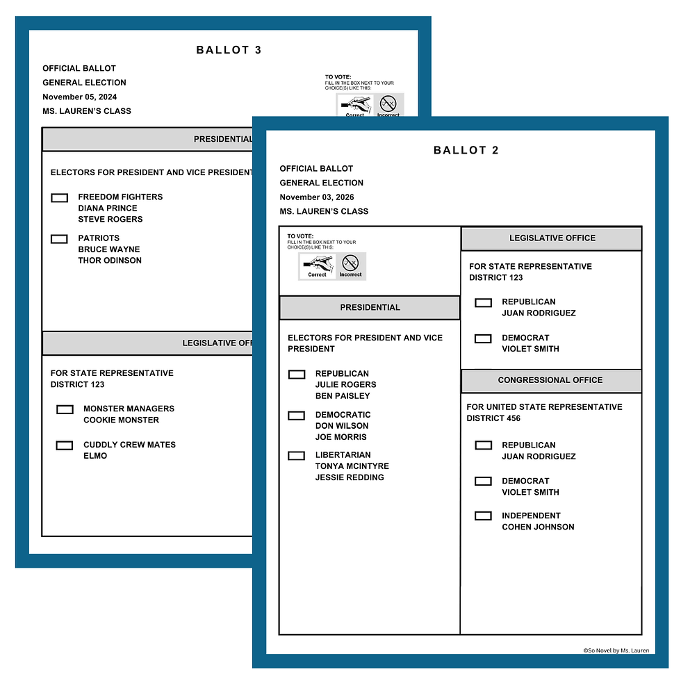 Two previews of the included realistic ballots.