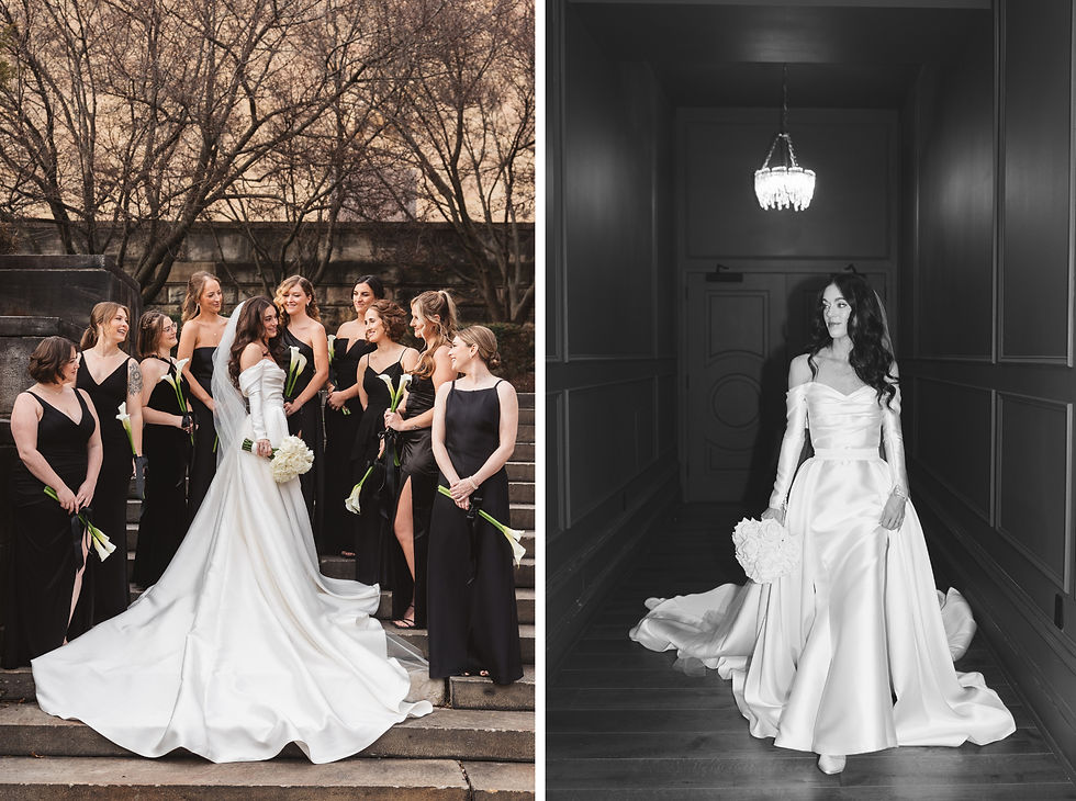 A bridal party poses with a bride at The Switch House Philadelphia and Philadelphia museum of art. Taken by Philadelphia wedding photographer Madison Neumann Photography.