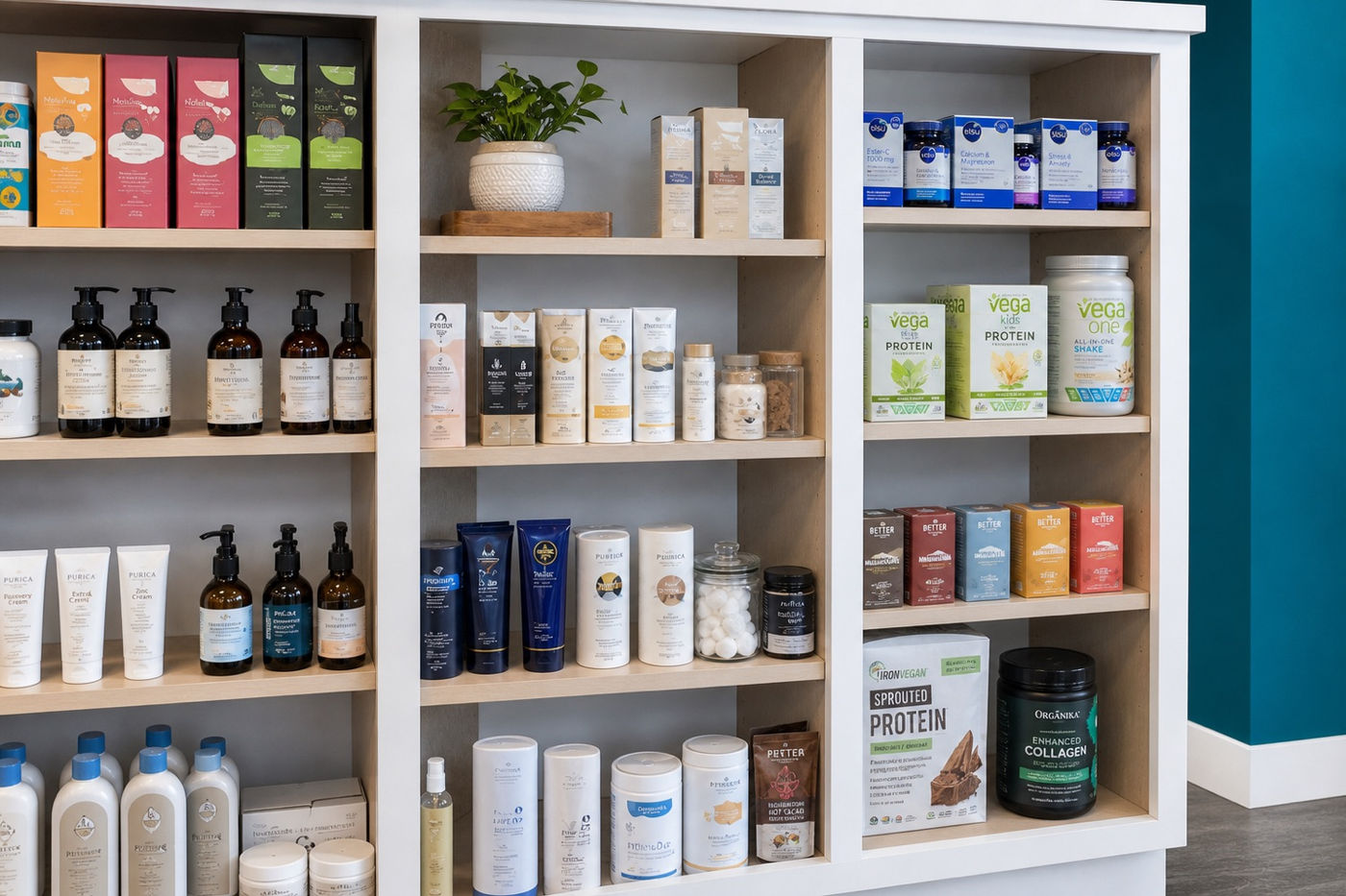 Supplement and over-the-counter shelves at Murray Shore Pharmacy, part of what a review covers