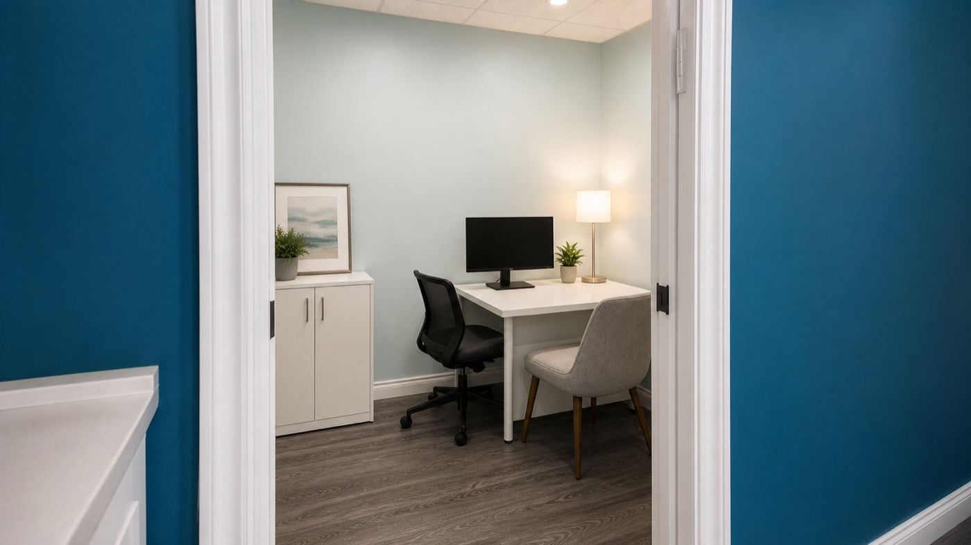 The private consultation room at Murray Shore Pharmacy, set up for a sit-down medication review