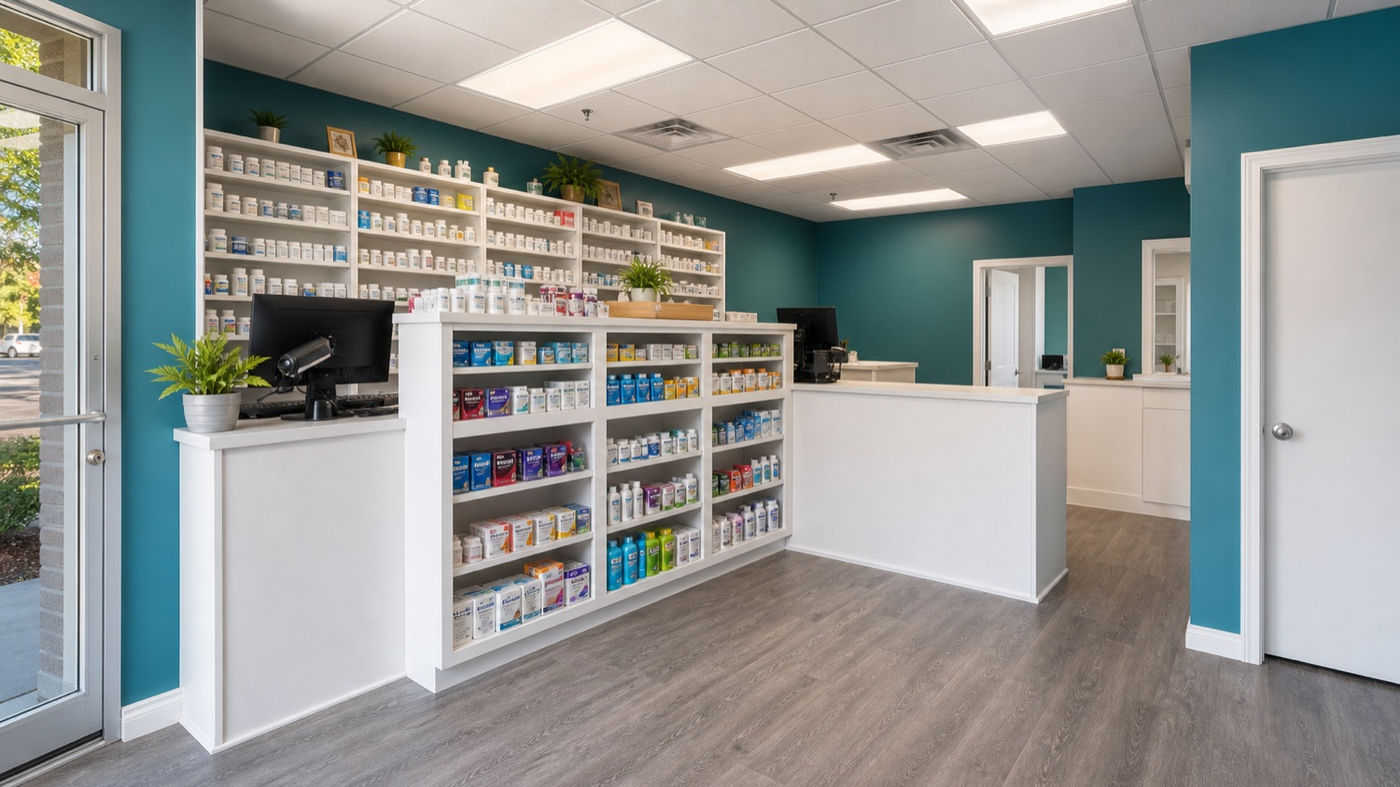 The service area at Murray Shore Pharmacy in North York, where a pharmacist sees you for minor ailments