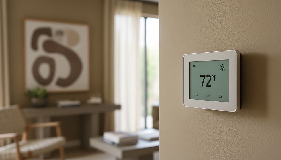 Close-up view of a thermostat inside an elegant desert home.