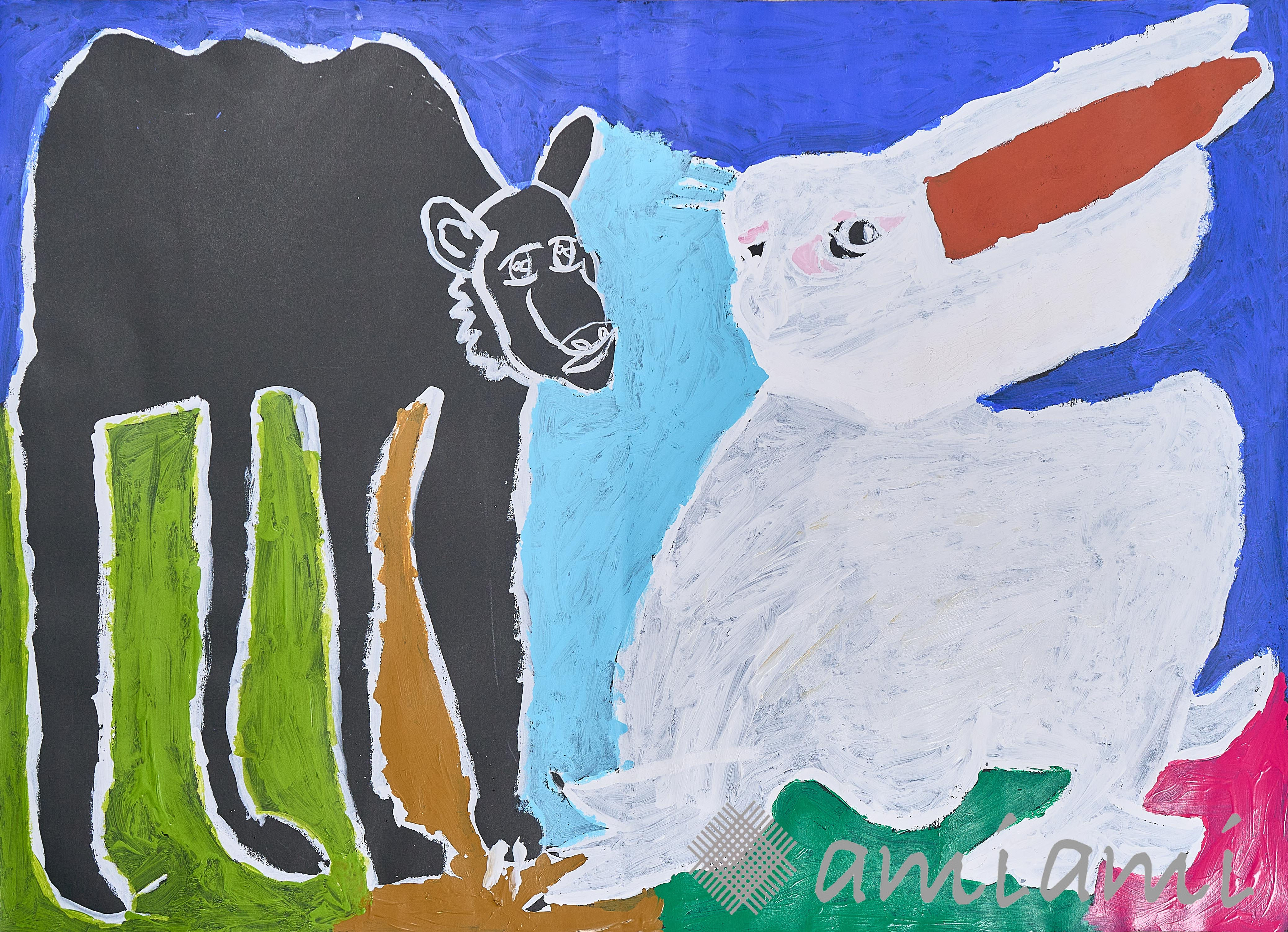 おはなししてるクマとウサギ(中キャンバス)