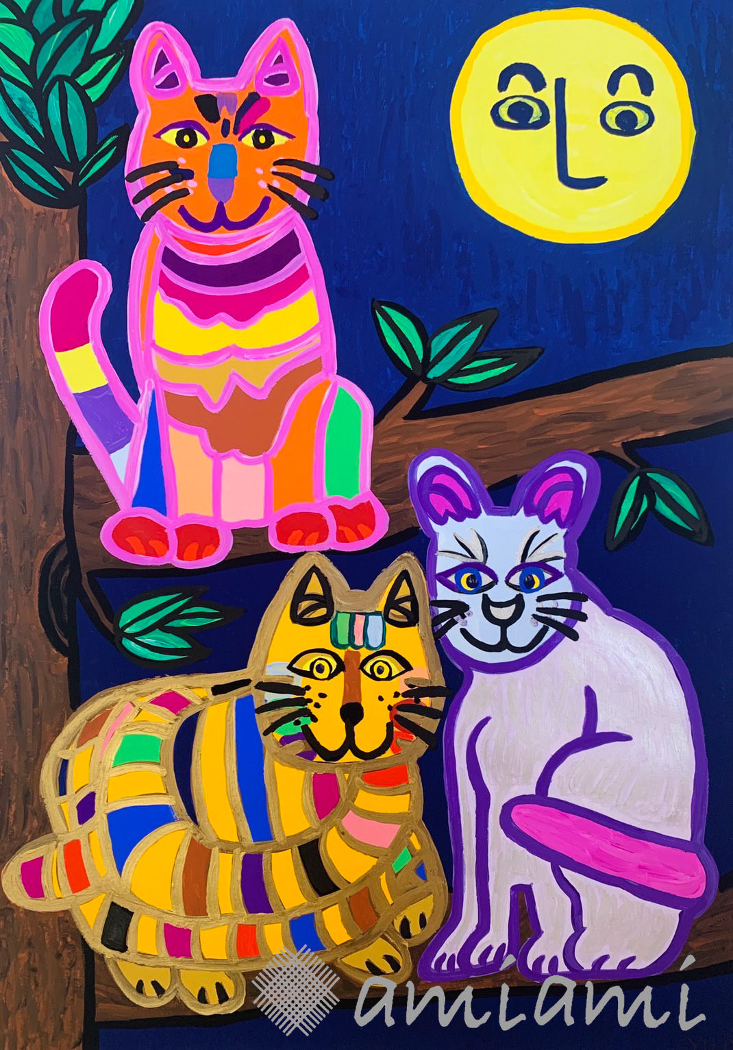 お月様、誰がとる? (小キャンバス）