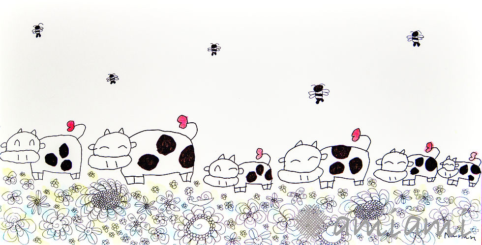 お花畑のウシ (大キャンバス)