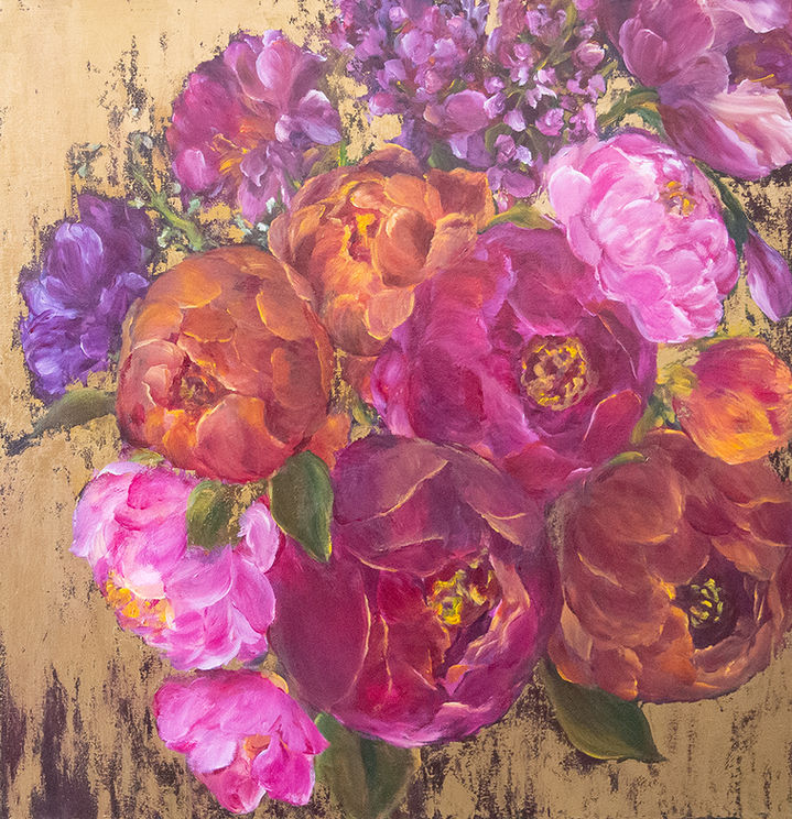 Big floral painting using acrylics on canvas. 