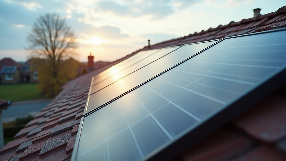 Eye-level view of rooftop solar panels installed on a residential home