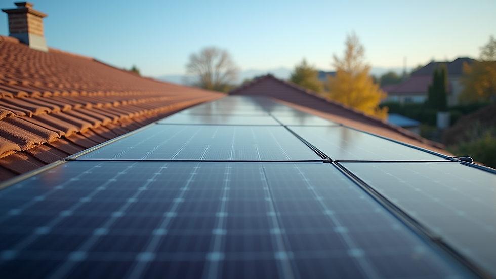 Eye-level view of solar panels installed on a residential roof