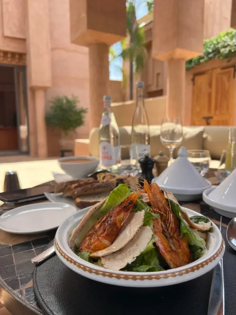 Outdoor dining at Amanjena Marrakech from the private villa.