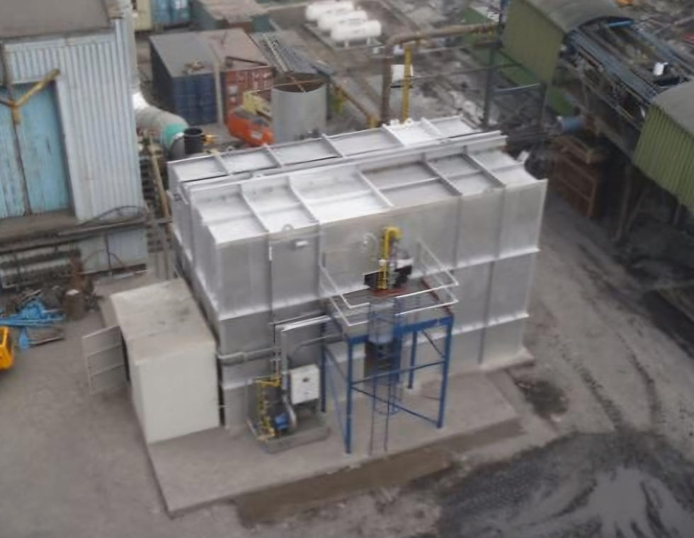 A large metal box in the outdoors which houses a regenerative thermal oxidiser RTO