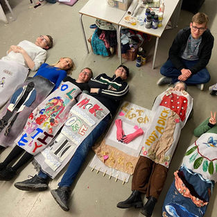 King Edward VI College students testing collaborative banner making