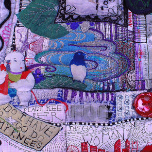 Repurposed Japanese kimono silk detail in Wilderness Quilt