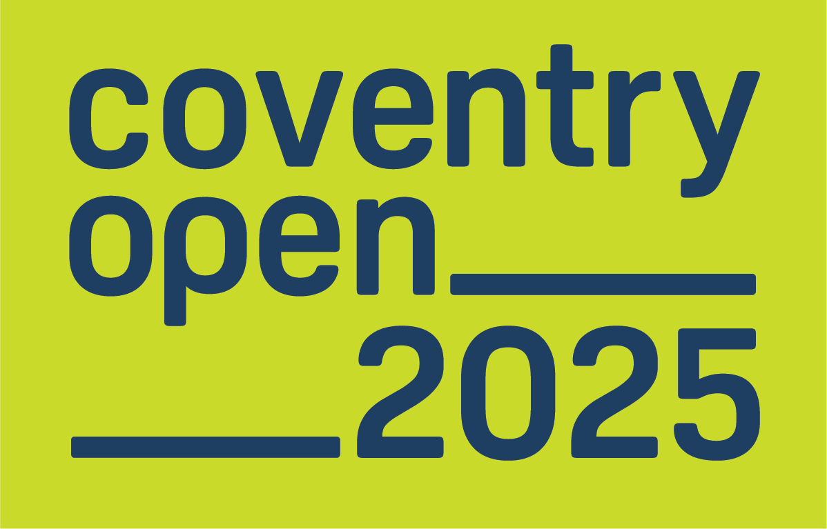 Lime green Coventry Open identity used for the 2023 community outreach programme at the Herbert Art Gallery and Museum.