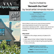 Hand sewn textile work by Amanda Haran titled Beneath Our Feet exhibited at Creative Connections in Alfreton Derbyshire as part of the Visual Artists Association OpenSpaces Exhibition