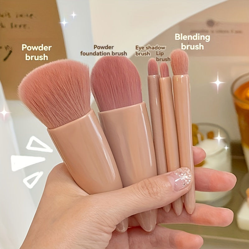 Miniatura: 5Pcs Portable Makeup Brush Set With Mirror -  Foldable Travel Kit ，Mini Makeup