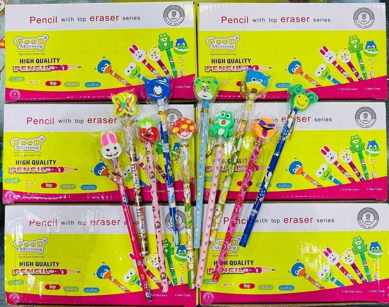 10 pencils with top figurine eraser for kids