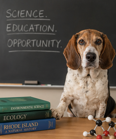 Rep. Max posing for a photo at a desk in front of a classroom