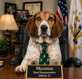 Rep. Maximum posing for a campaign photo at his office desk. 