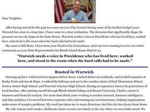 Dear Neighbor Newsletter: Bill Muto Announces Campaign for State Representative, District 23 