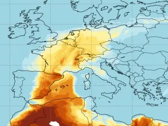 Exceptionally intense Saharan dust episode over Europe degrading air quality, suggesting changes in atmospheric circulation patterns.