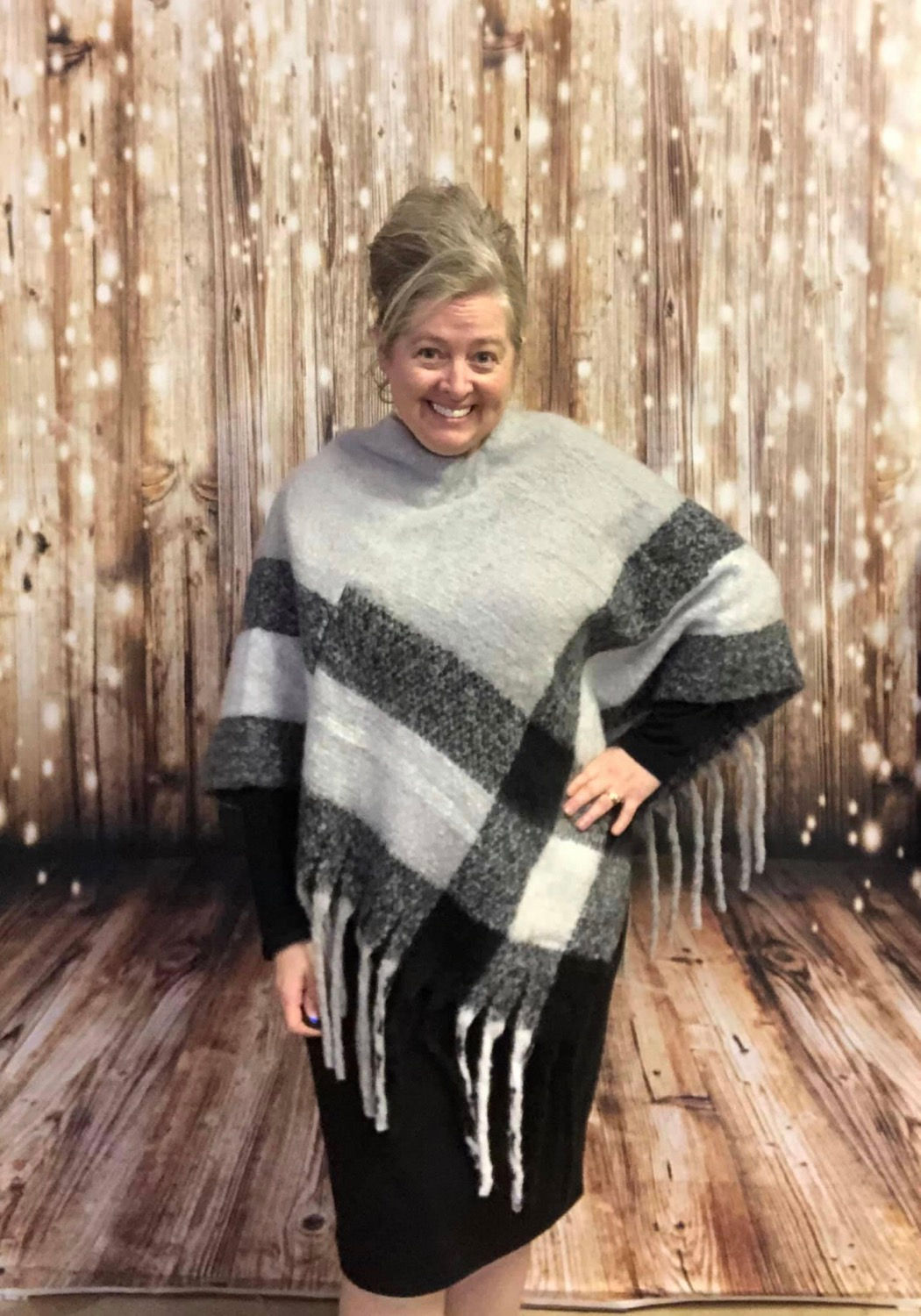 Black Grey and White Poncho