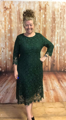 chinese dress ladies Chic A-line High Neck Dark Green Long Sleeve Prom Dresses Lace Long Evening  Gowns CBD584