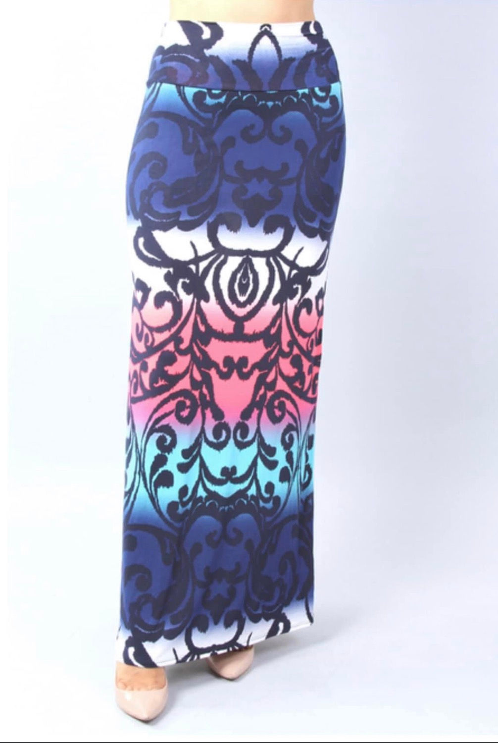 Damask Print Maxi Skirt