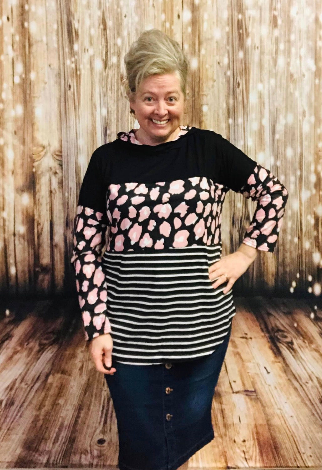 Black/ Pink Leopard Striped Hoodie