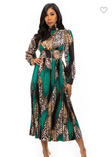 slim fit dress slacks EMERALD LEOPARD ZANZIBAR SHIRT DRESS – Sophia Alexia main image 1