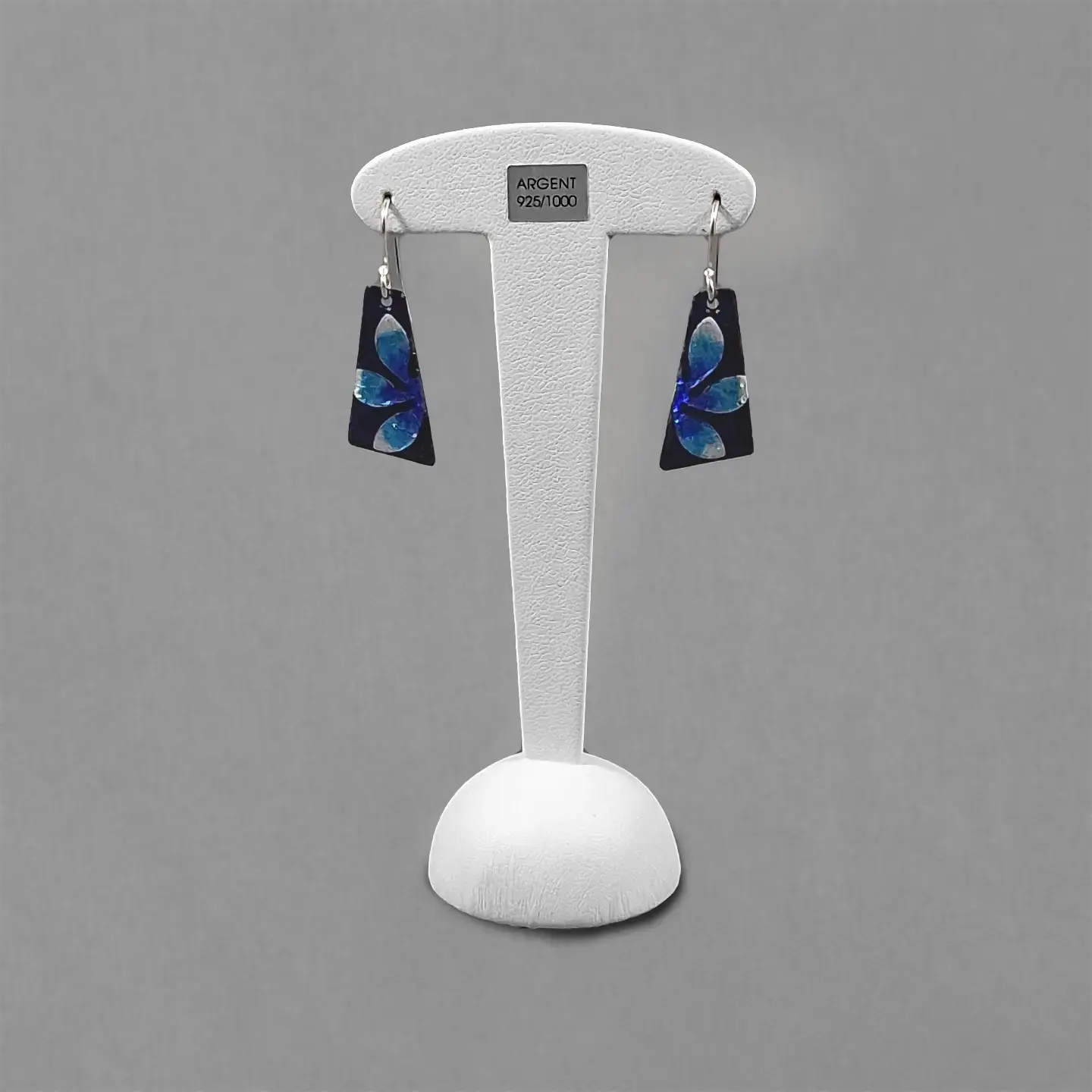 Boucles d’oreilles MINI TRAPEZE bleu « FLEURS»