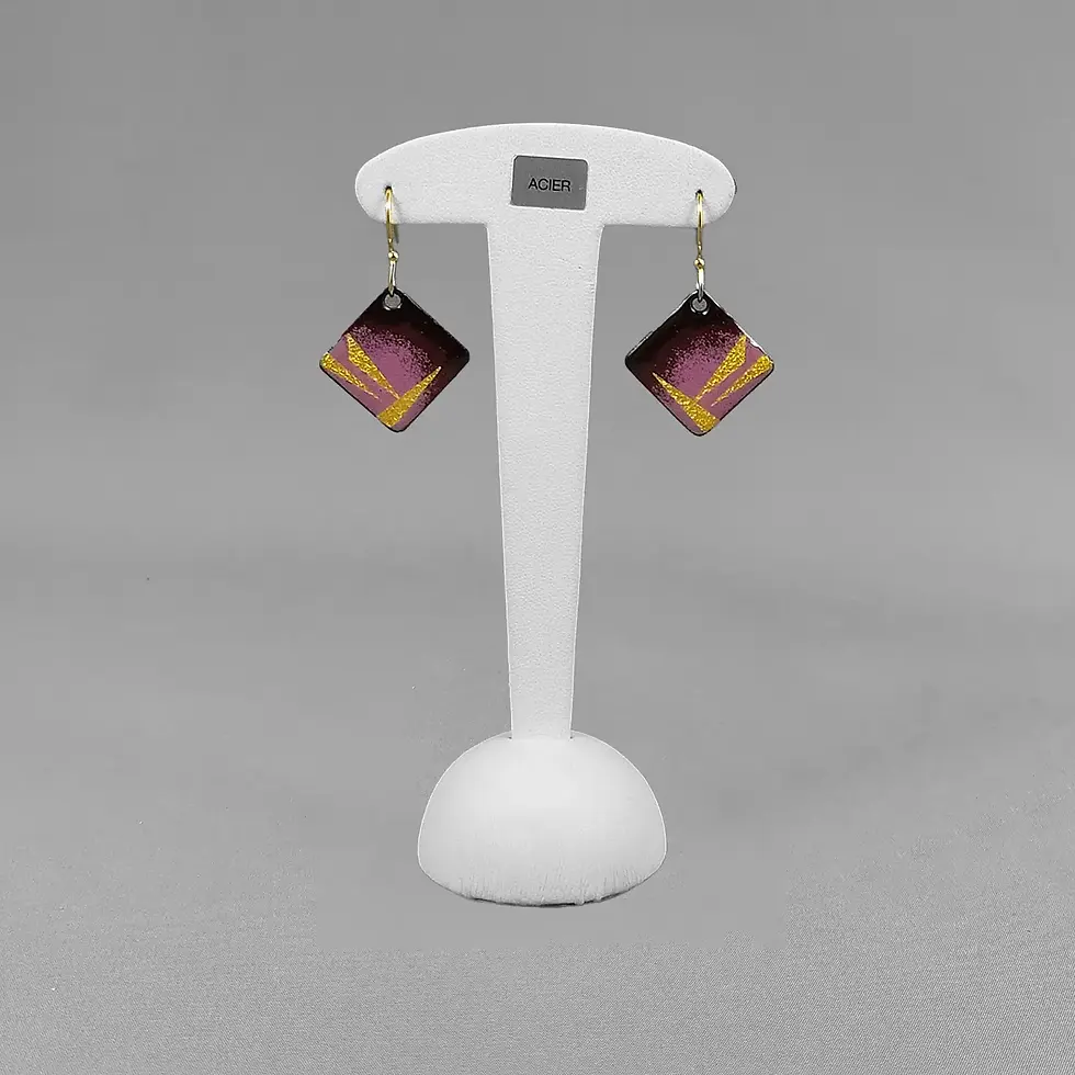 Boucles d’oreilles MINI CARRE framboise « ZIGZAG OR»